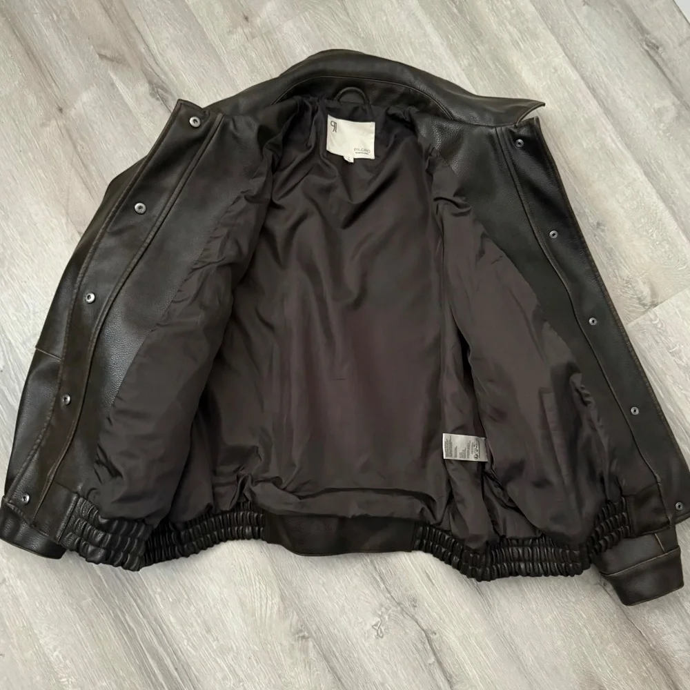 Pilcro Dark Brown Leather Bomber Jacket - Picture 5 of 15